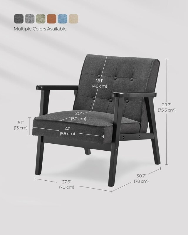 Kursi santai aksen, kursi setengah abad Modern lengan dengan sandaran tangan kayu Solid dan kaki, Sofa berbantalan 1 kursi untuk ruang tamu