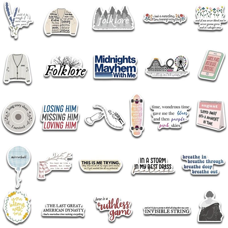 Autocollants du chanteur Taylor Alison Swift, stickers pour ordinateur portable, bagage, planche à roulettes, réfrigérateur, graffiti, 10/50 pièces