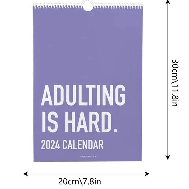 ADULTING jest trudny 2024 kalendarza 12-miesięczny harmonogram kalendarz papierowy 2024 piękny kupon zabawny prezent do domu 20X30Cm