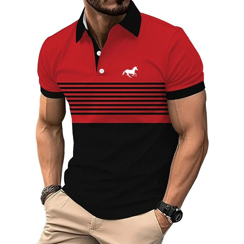 Baju Pria mode baru kaus Polo bergaris tren musim panas baju Polo kasual bisnis pria.