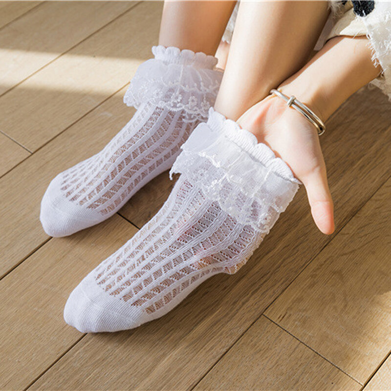 Новое поступление, носки с рюшами для маленьких девочек, мягкие кружевные носки с рюшами, детские милые летние сетчатые носки