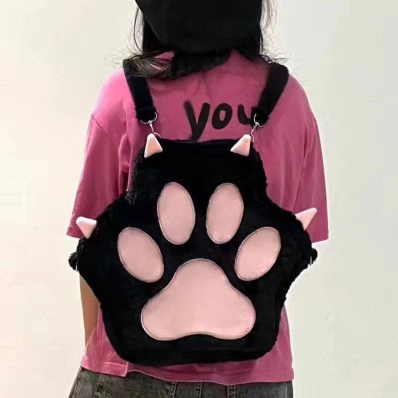 Słodki kociak plecak z pazurami pluszowy Crossbody uniwersalny japońska dziewczyna plecak z kreskówek Kawaii puszysty torby szkolne na ramię prezent