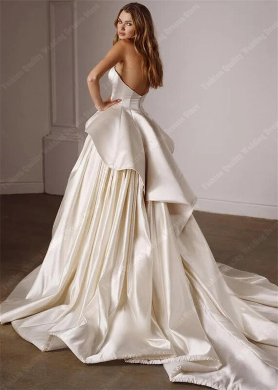 Gaun pernikahan Vintage sederhana, rok besar halus, gaun pengantin panjang lantai, jubah putri untuk pesta Formal
