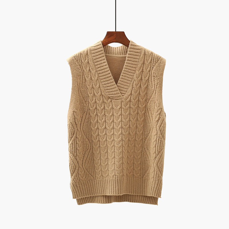 Twist pullover sweater vest women 2023 autumn new loose net red V-neck waistcoat wool knitted vest women