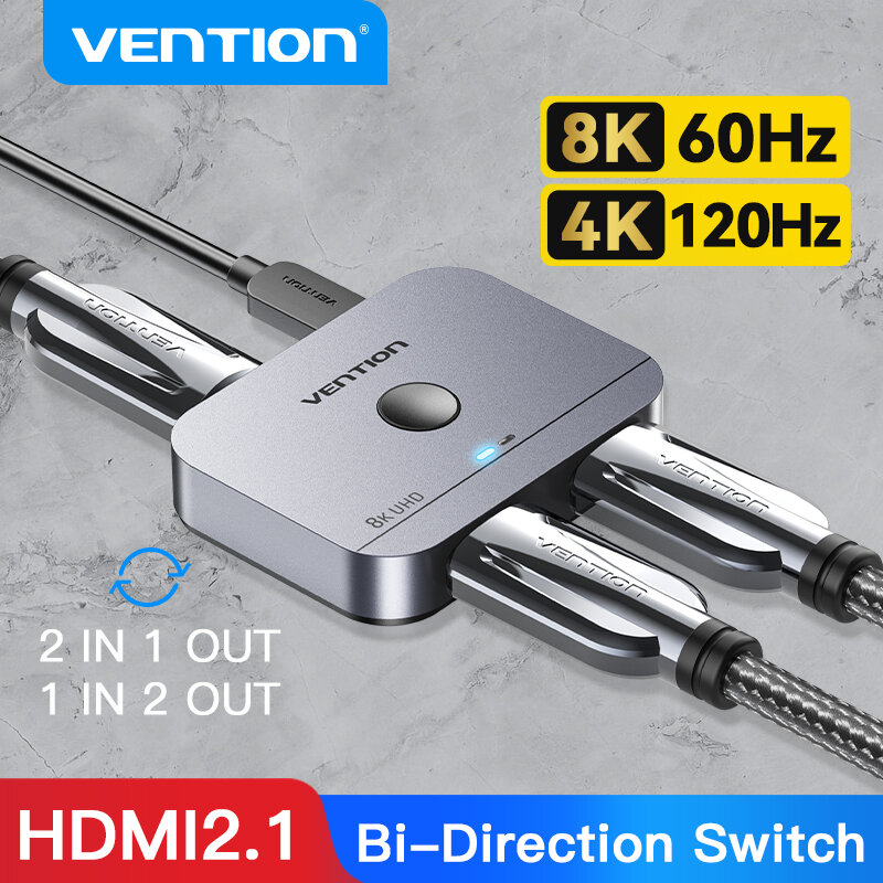 HDMI-переключатель Vention, HDMI 2,1 Разветвитель переключатель 8K 60Hz 4K 120Hz 2 в 1 выход для ТВ Xiaomi Xbox SeriesX PS5HDMI кабель монитор HDMI 2,1 переключатель