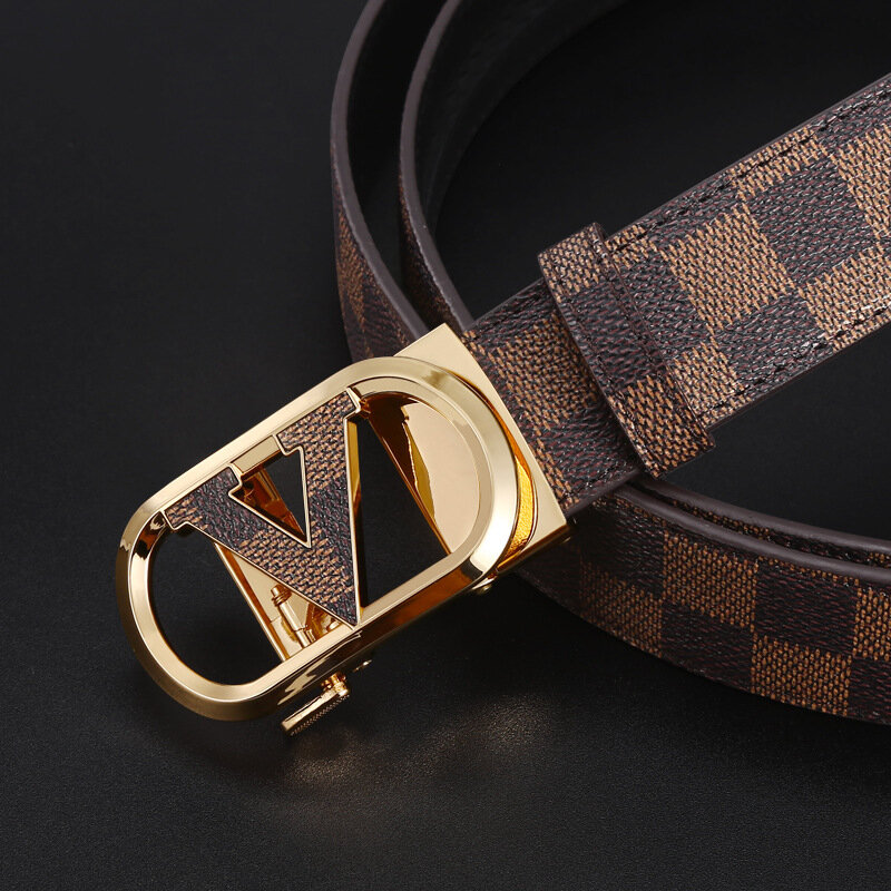 2024 New Hot Men's Top Luxury Leather Automatic Plaid Waist Youth Business Fashion Z/V Letter Buckle High End Belt