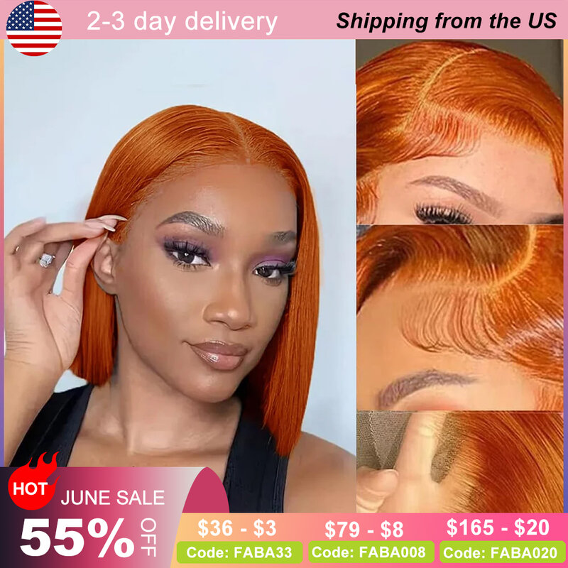 Ginger Orange Bob Human Hair Lace Front Wig 13×4 HD Lace Ginger Short Bob Brazilian Human Hair Wig with Baby Hair Pre Plucked