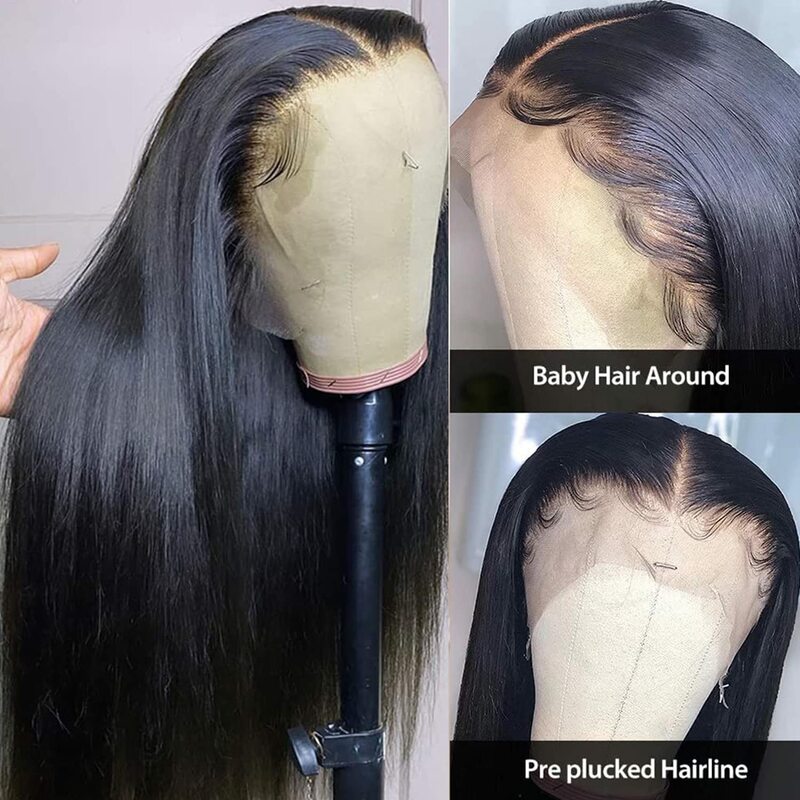 180 плотность HD прозрачный 30-дюймовый Прямой парик из человеческих волос 13x4 на сетке передний парик Remy Предварительно выщипанные на сетке передние парики для черных женщин