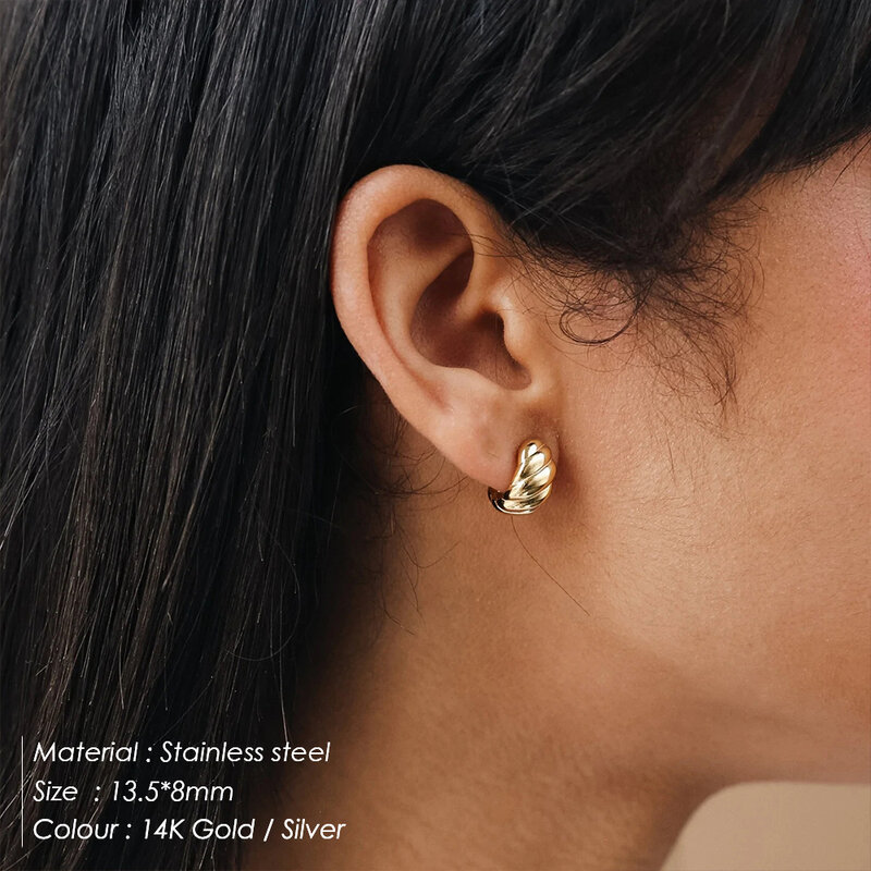 SUNIBI Small Stainless Steel Stud Earrings for Women Gold Plated Bread Texture Simple Round Circle Ear Rings Trendy Jewelry