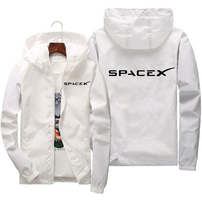 2024สำหรับบุรุษแบบใหม่ SpaceX Space x เสื้อโค้ทมีฮู้ดพิมพ์โลโก้เสื้อโค้ทซิปแจ็คเก็ตแนวลำลองสำหรับฤดูใบไม้ผลิและฤดูใบไม้ร่วง pakaian balap ป้องกัน