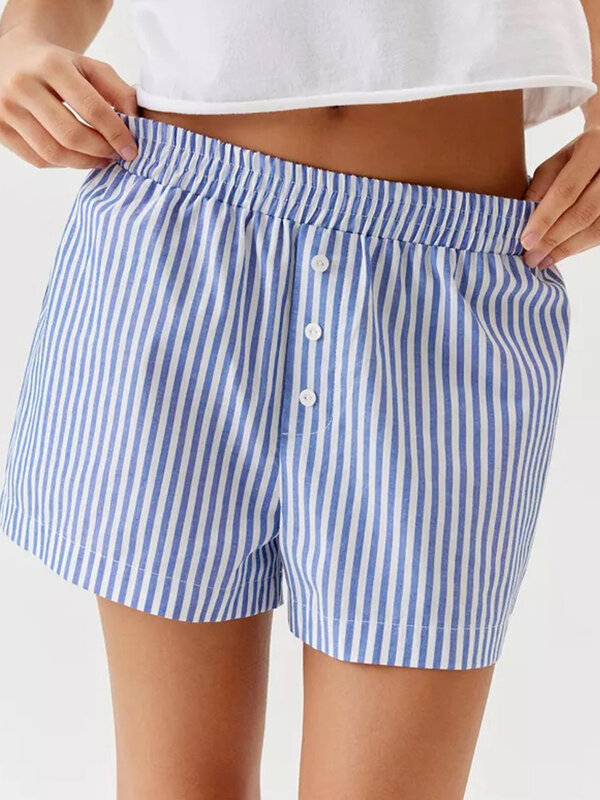 Women Y2K Plaid Pajama Shorts Elastic Low Waist Short Lounge Bottom Summer Casual Boxer Short Streetwear