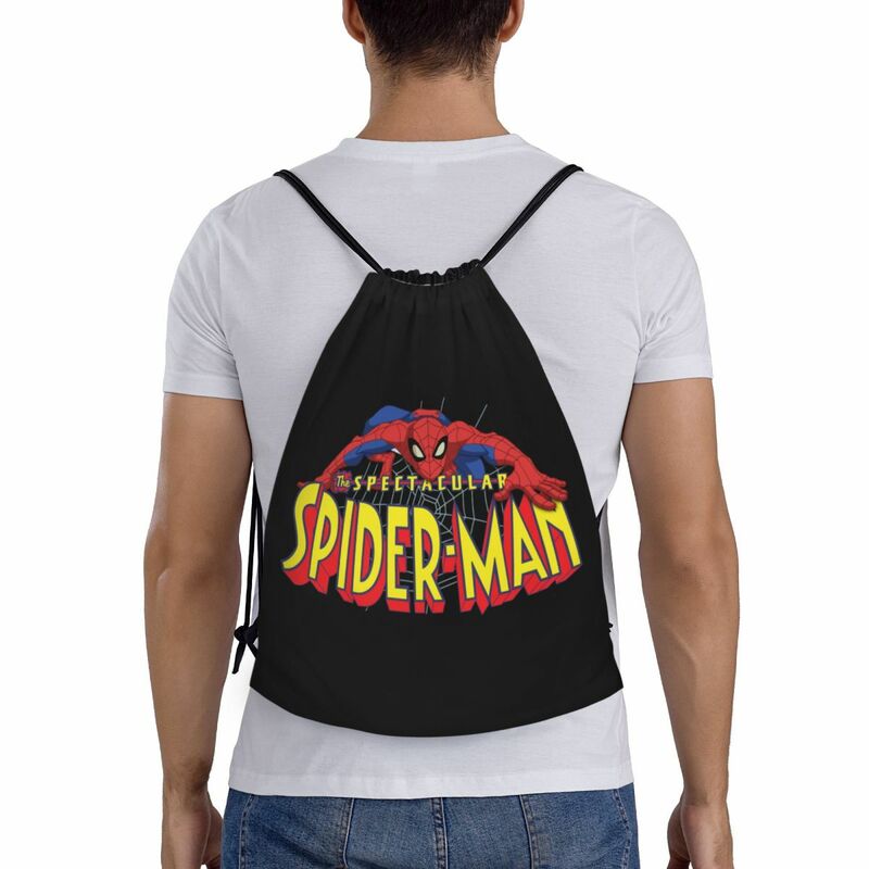Marvel-Bolsos con cordón de dibujos animados para hombre y mujer, mochilas de entrenamiento, Mochila deportiva portátil, Spiderman, personalizado