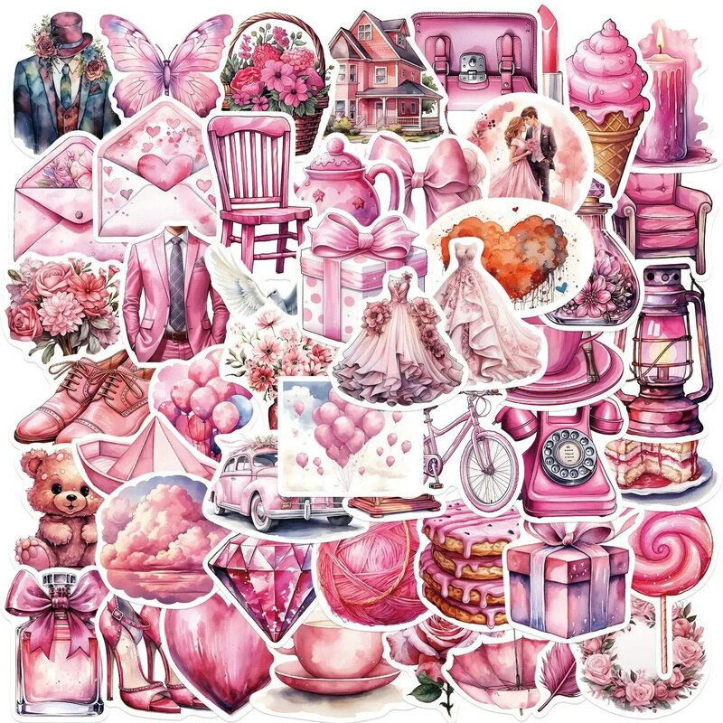 10/30/50 buah stiker grafiti tahan air pernikahan merah muda stiker Notebook buku tempel telepon Laptop bagasi dekoratif