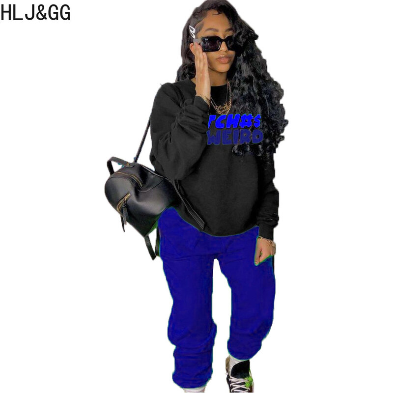 HLJ & GG-conjunto deportivo de dos piezas para mujer, jersey de manga larga con estampado de letras, pantalones de correr, 2 piezas