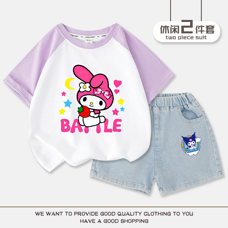 Sanrio-Conjunto de pantalones cortos con estampado de My Melody para niñas, camiseta de manga corta con estampado de Anime Kawaii, Tops de verano Sweeet para bebés, conjunto de dos piezas, regalo para niños