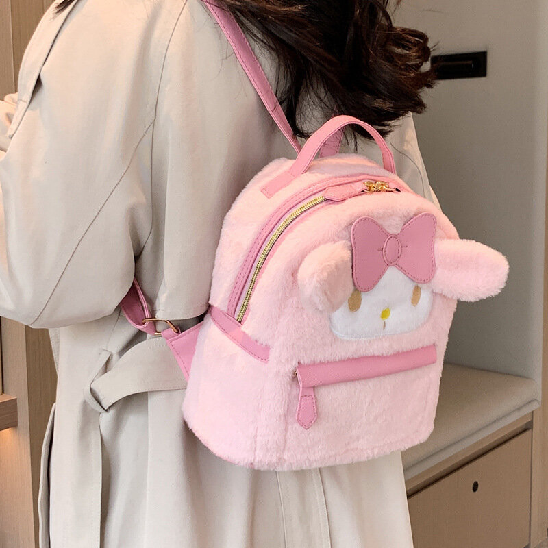 Cute Furry Women 2024 New Fashion Plush Bag Winter Commuter Girl Small Backpack