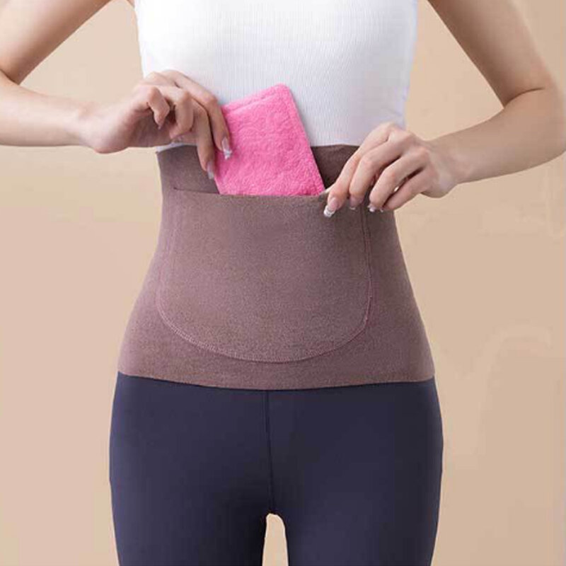 Winter Warm Waist Support For Women Solid Color Elastic Waist Belts With Pocket Back Pressure Warmer Inner Wear Belly Protector