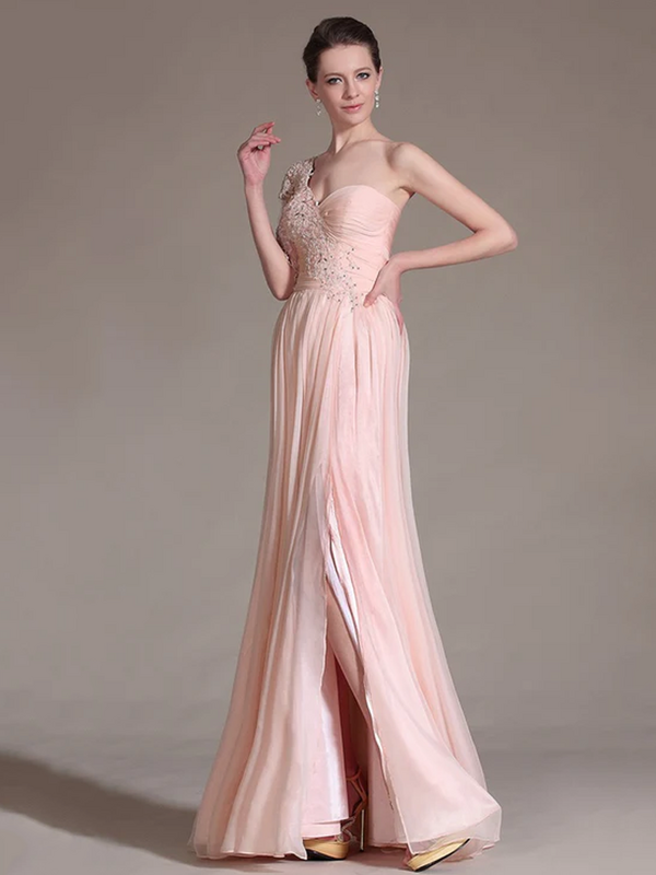 Oisslec Evening Dress One-shoulder Prom Dress Embroidery Fromal Dress Splits Celebrity DressesA-line Party Dress Tulle Customize