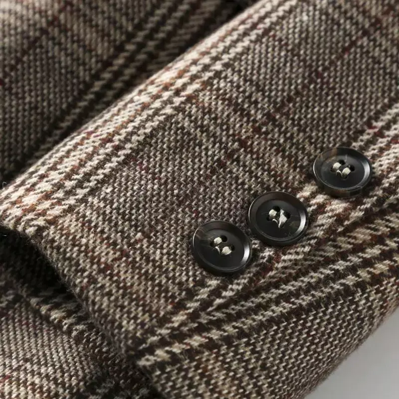 Setelan kotak-kotak jaket kasual musim gugur mantel baru longgar pas satu bagian setelan atas Blazer pakaian wanita B383