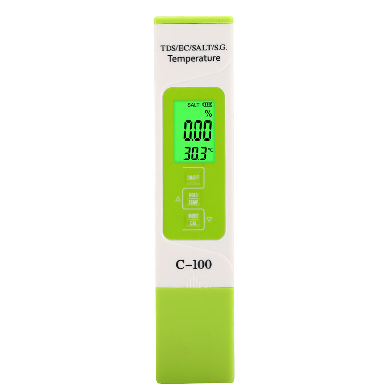 C-100 5 in 1 Salinity TDS EC Seawater Tester Multifunction Water Quality Tester for Swimming Pools Drinking Water Aquarium