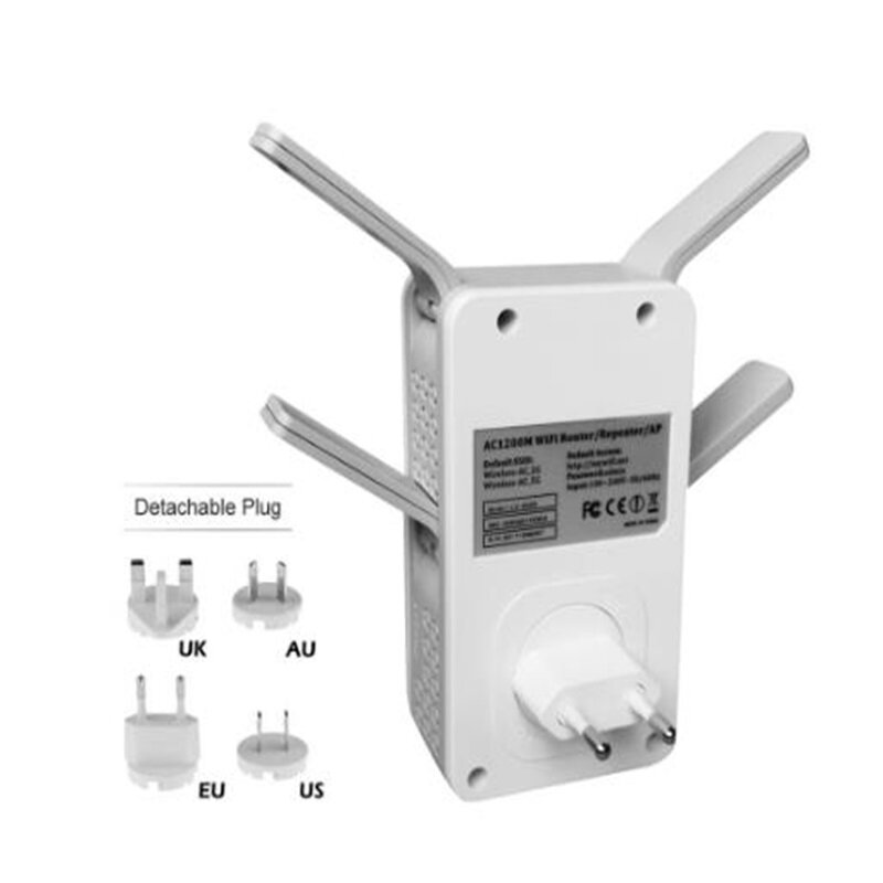Repetidor sem fio roteador 1200mbps wifi extender signal booster faixa dupla 2.4/5ghz wi-fi plug in casa