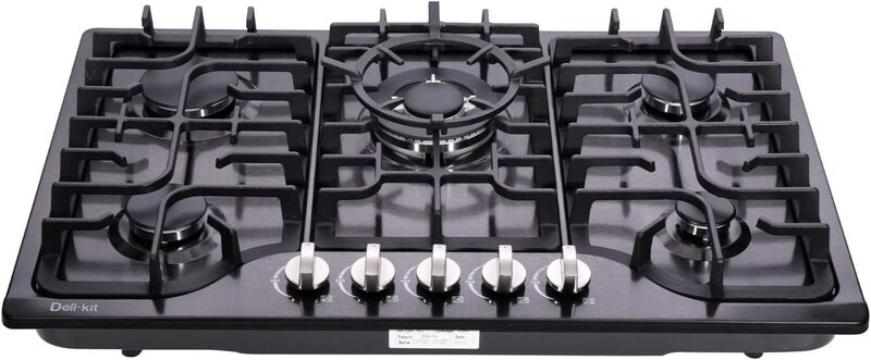 30 Inch LPG/NG Gas Cooktop Dual Fuel 5 Sealed Brass Burner Stainless Steel Hob 110V AC pulse Ignition Stainless Steel