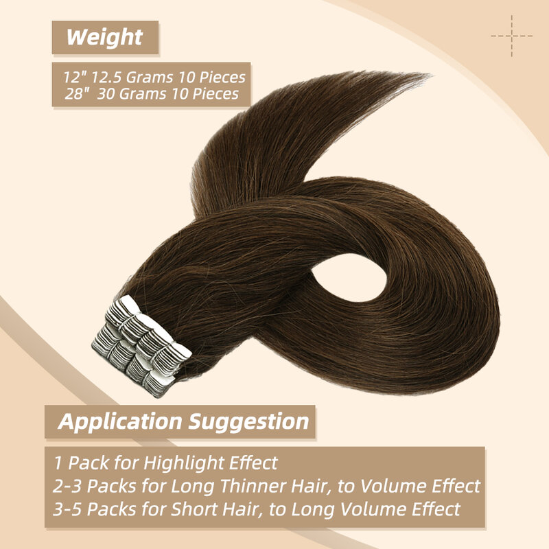 Neitsi-extensiones de cinta de cabello humano Natural para mujer, pelo largo y liso de trama de piel adhesiva, 12 "-28", Color negro y marrón