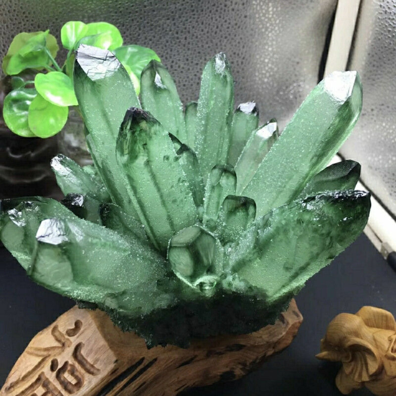400g-800g espécimen curativo de racimo de cristal de cuarzo fantasma verde Natural, adorno de cristal para decoración del hogar