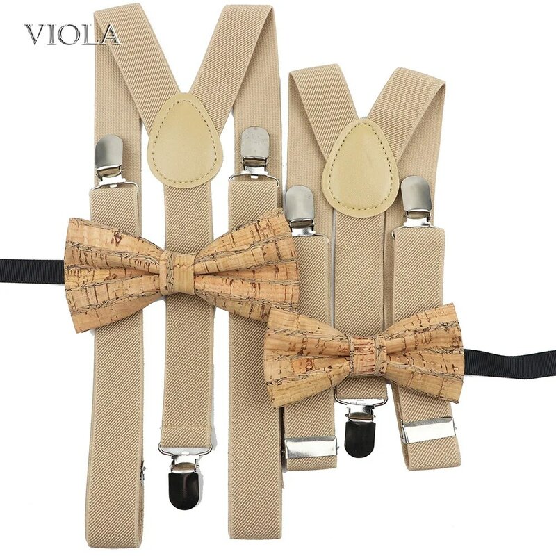 Suspender divertido pai-filho conjuntos de gravatas de grãos de madeira, suspensórios em Y, cinto de borboleta, camisa e calças para crianças, menino e menina