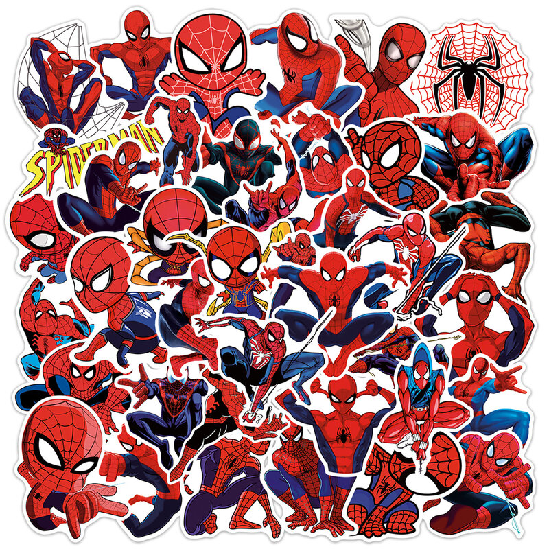 Stiker Anime Disney Spiderman, 10/30/50 buah stiker kartun Super Hero Keren Mainan botol air Notebook stiker grafiti
