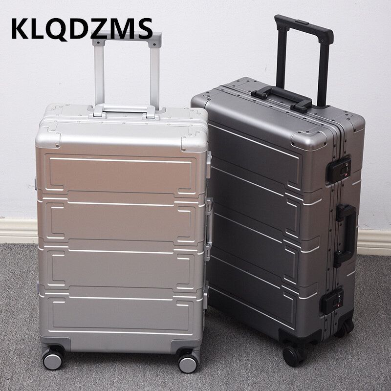 KLQDZMS walizka 20 cali wszystkie aluminiowe stop magnezu torba na pokład męskie biznesowa na kółkach etui 24 "26" 28 bagaż podręczny