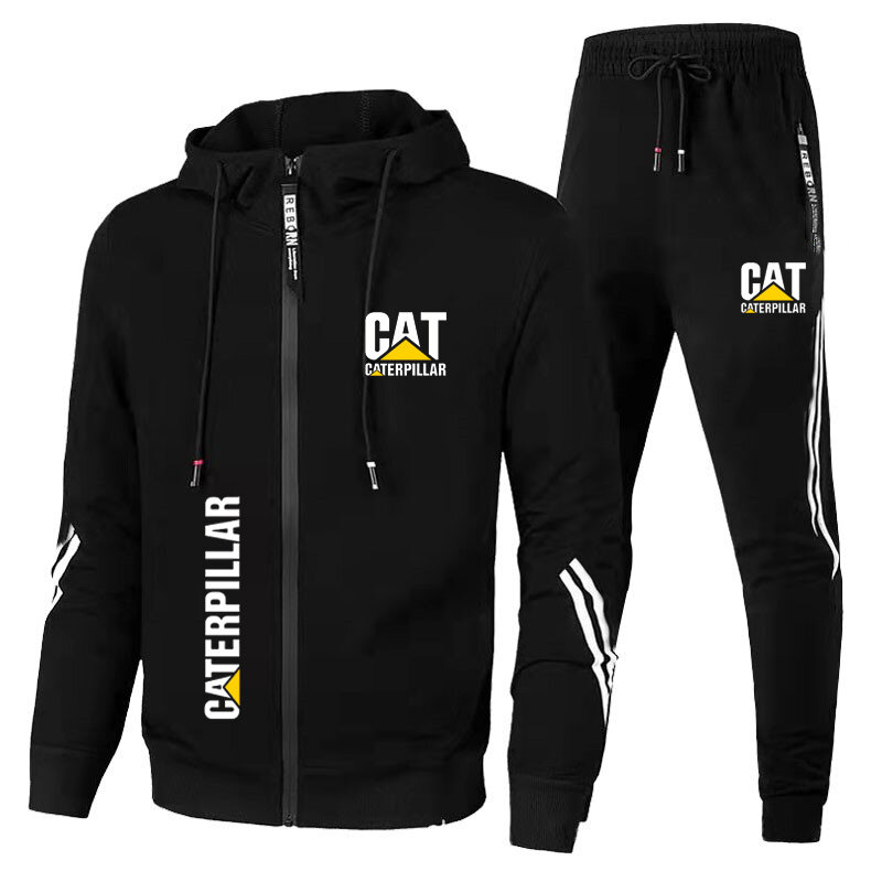 2023 new men's Sportswear CAT logo printed hooded Sweatshirt+trousers casual fit running fitness men's Sportswear two-piece set