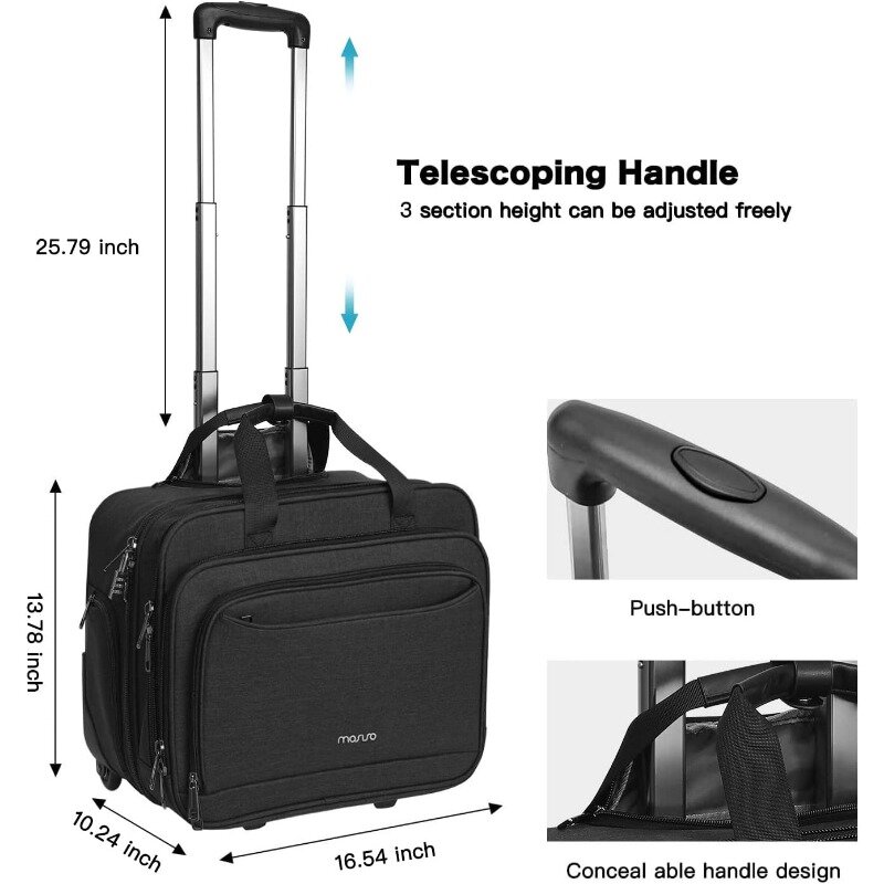 15,6 замок, расширяемый чемодан для ноутбука на 2 колесах с ремнем для работы, путешествий, бизнеса, черный