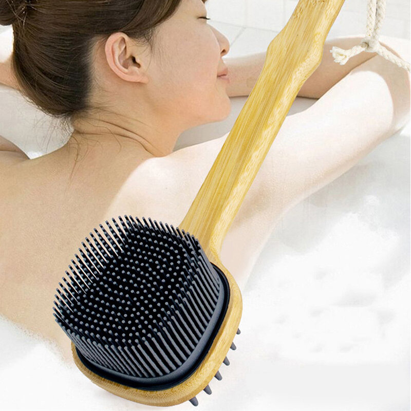Cepillo de ducha de cerdas naturales con mango de madera largo desmontable, herramienta de limpieza de masaje corporal Exfoliante para piel seca