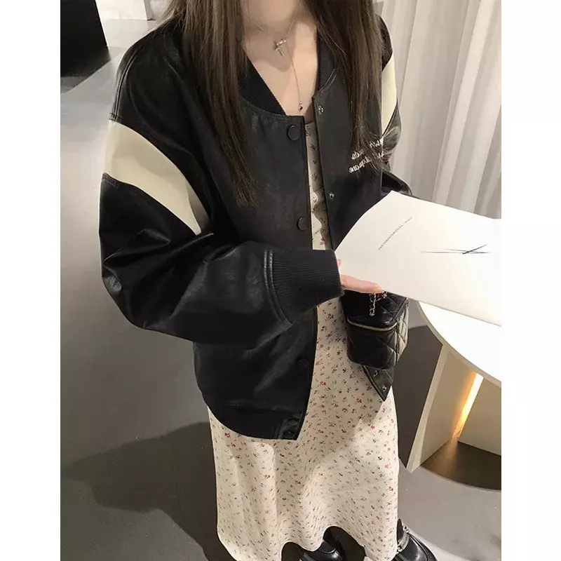 2023 Ретро Милая крутая бейсбольная куртка кожаная модная куртка пальто Женская куртка из искусственной кожи пальто персонализированный уличный стиль