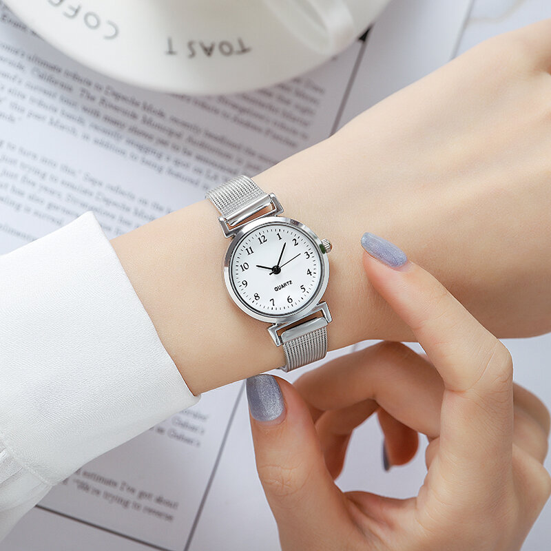 Международная торговля Популярные компактные маленькие круглые часы с сетчатым ремешком кварцевые часы для отдыха
