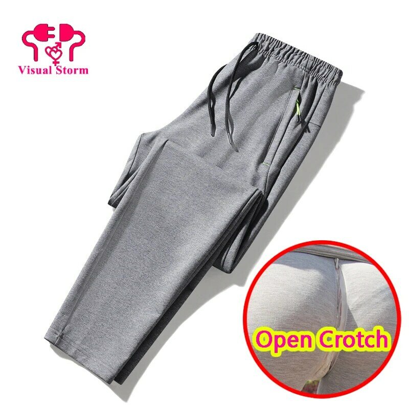 Men Open Crotch Trousers Sweatpants Fit Breathable Sport Casual Hidden Zippers Pants Outdoor Sport Crotchless Clubwear Leggings