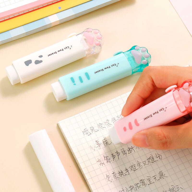 Kawaii Push-pull Design Cat Paw Portable Rubber Eraser Cute Erasers for Kids School Office Supplies Gift Stationery Prizes