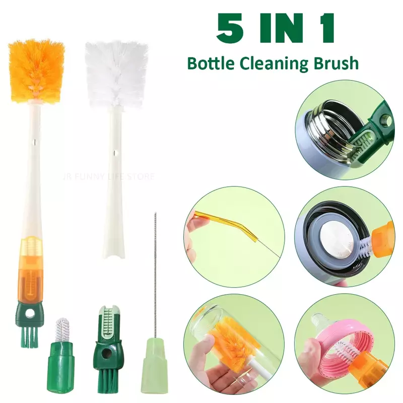 5 In 1 Water Bottle Cleaning Brush Bottle Gap Cleaner Mug Cup Washing Brush Kitchen Cleaning Tool  Baby Bottle Brush