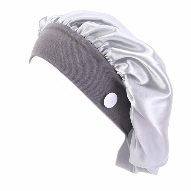 Gorro unisex satén con orejas antiapretadas y soporte para máscara con botón para enfermera y médico