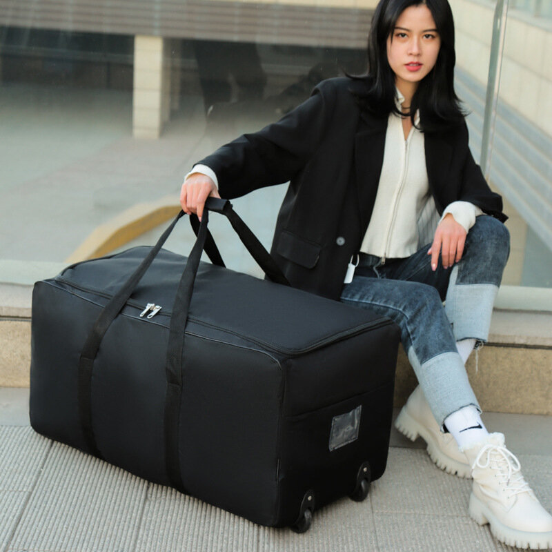 Tas penyimpanan bagasi lipat, tas penyimpanan dengan roda, tas bawaan kapasitas besar, koper troli dapat dipanjangkan