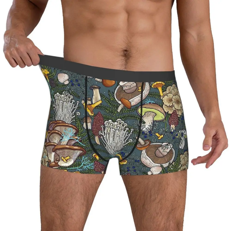 Cuecas masculinas de algodão, calções sexy, cuecas boxer, cogumelo da memória, cogumelo e floresta, cuecas memes