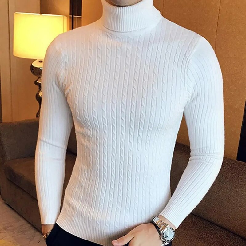 Merek pria Turtleneck Sweater dan Pullover 2023 mode baru Sweater rajut musim dingin pria Pullover Homme wol Solid kasual pakaian