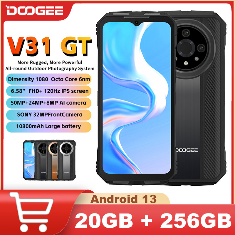 Смартфон DOOGEE V31GT 5G защищенный, 12 Гб + 256 ГБ, дисплей 6,58 дюйма FHD +, 10800 мАч, 66 Вт, быстрая зарядка, 1080 дюйма, Смартфон Android