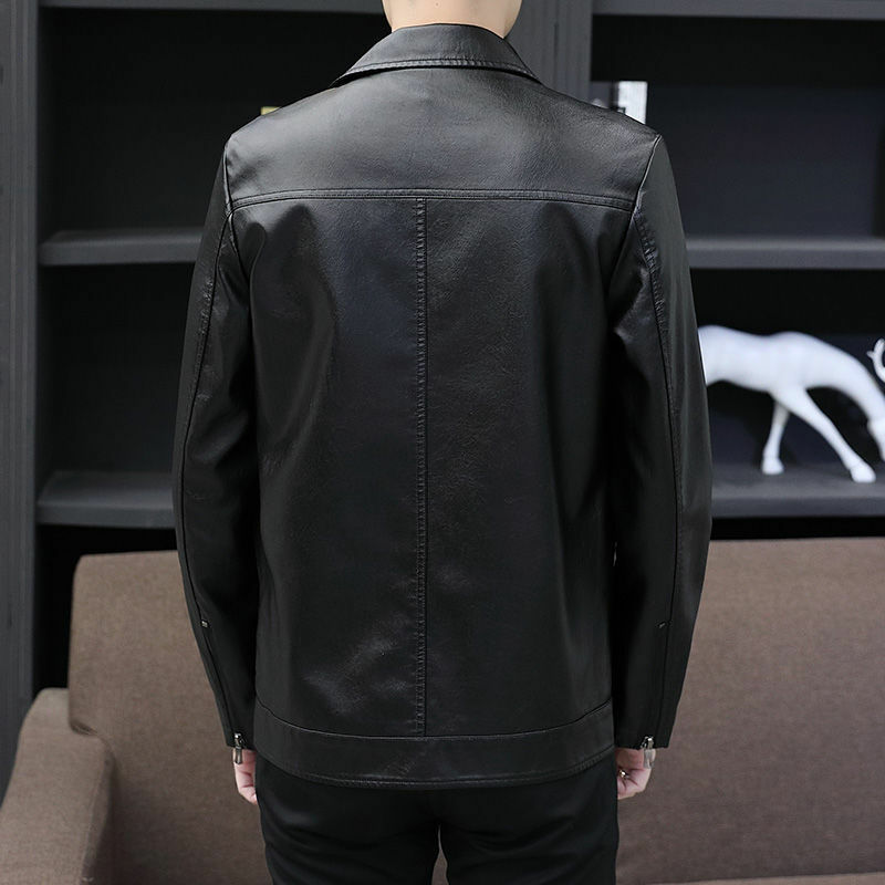 Мужская кожаная куртка из ПУ кожи, однотонная повседневная куртка из искусственной кожи, приталенная мотоциклетная кожаная куртка, ветрозащитная теплая верхняя одежда, W38, весна 2022