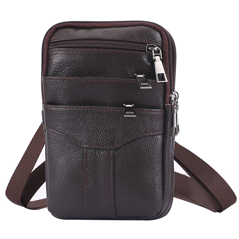 Men's Leather Waist Packs Multi-Layer Phone Pouch Bags Men Travel Outdoor Small Chest Shoulder Belt Bag Waterproof Crossbody Bag
