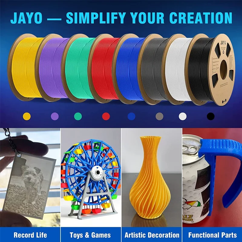 JAYO pencetak 3d PLA PLUS/PETG/sutra/PLA META/PLA 1.75mm filamen pencetak 3D 5KG 100% tidak ada gelembung bahan cetak 3D untuk pencetak & pena 3D