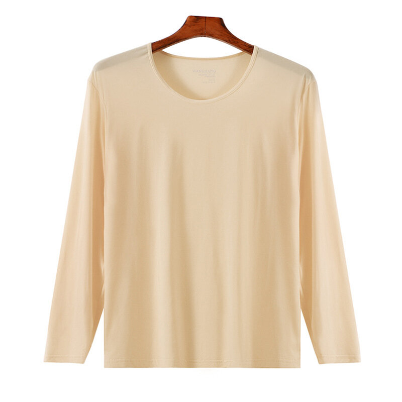 Пикантное мужское термобелье, тонкая супермягкая футболка из ледяного шелка, однотонная эластичная одежда для сна, дышащая Осенняя Пижама