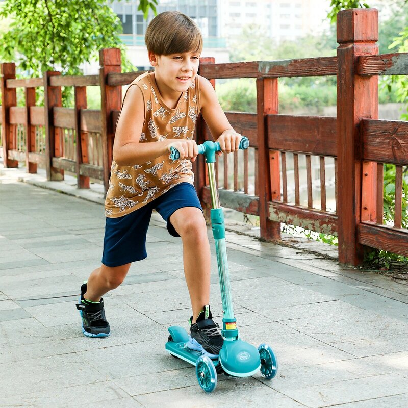 Kick Scooter para niños, rueda con freno, manillar de altura ajustable, ligero, 3-10 años, tabla de pie ancha