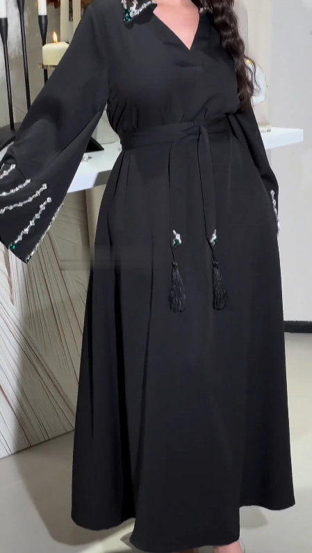 Robe de Bal en Satin pour Femme, Tenue de Soirée, avec Ceinture, Perles, Ligne A, Col en V, sur Mesure, Midi, Arabie Saoudite